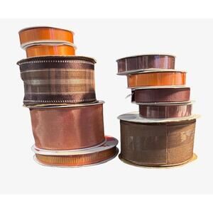 Fall Ribbon Lot – Brown, Copper, Orange & Plaid – 10 Roll
